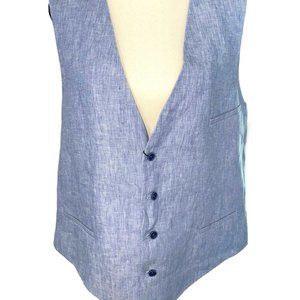 Bar III Men's Slim Fit Linen Suit Vest Blue With Floral Design On Back XL NWT